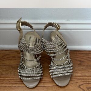 Audrey Brooke Tan and Silver Strappy Heels